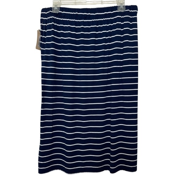 NWT St. John's Bay Blue White Stripe Knit Midi Skirt Drawstring Side Slits Sz L - Picture 4 of 11